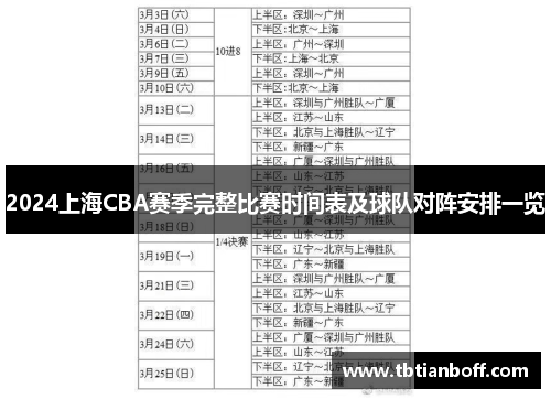 2024上海CBA赛季完整比赛时间表及球队对阵安排一览